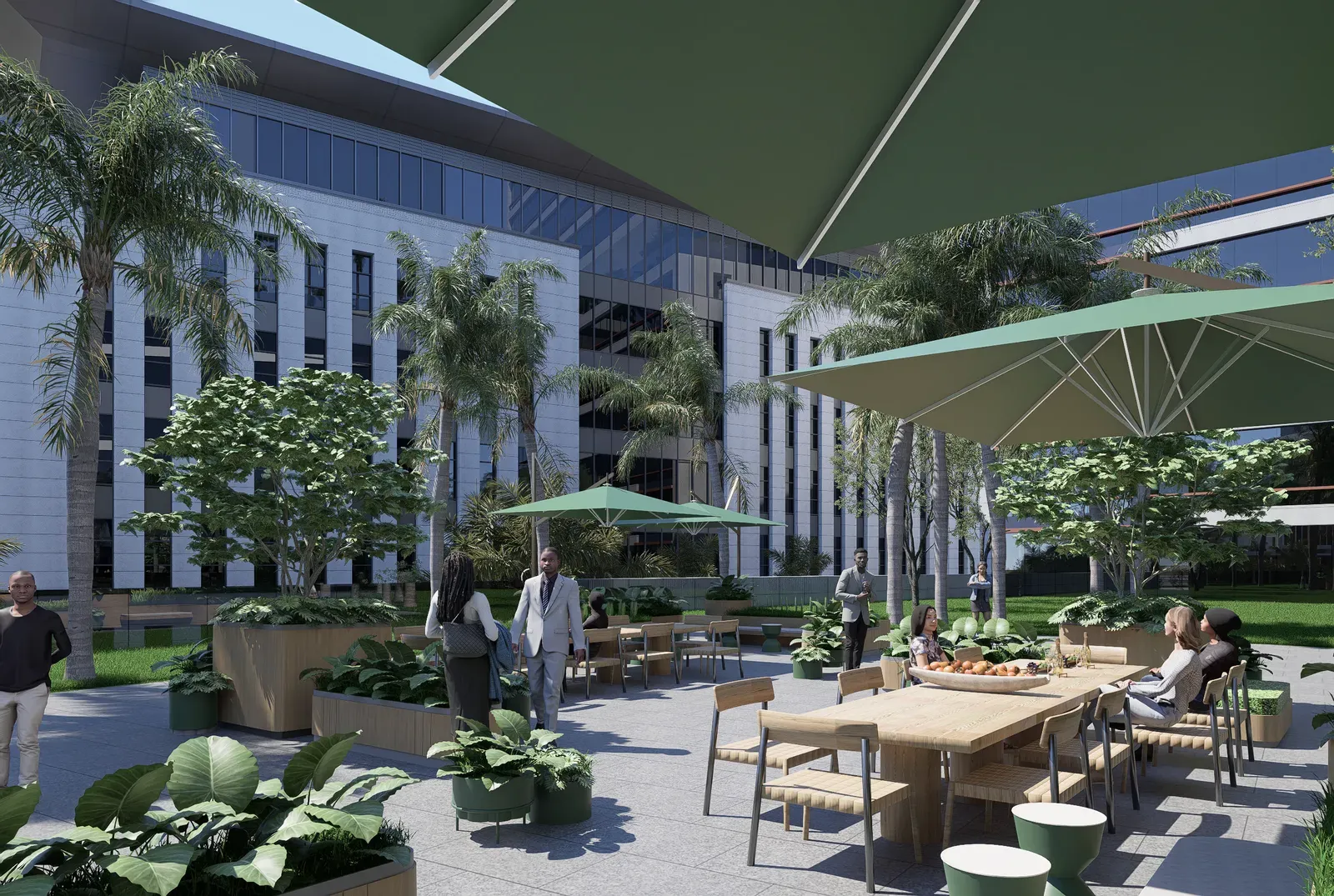 Patio planté au cœur de ZAFARA PLAZZA, la nature intégrée à l'architecture